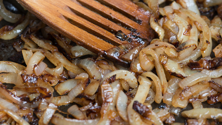 onions caramelizing in pan