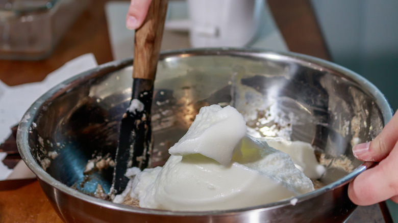 Folding egg whites with spatula