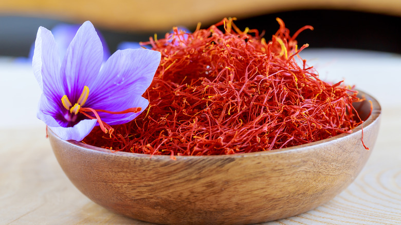 Saffron in wood bowl