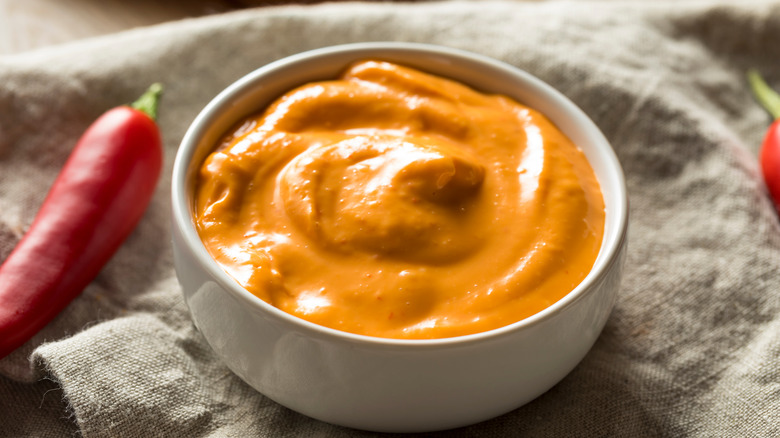 Spicy aioli in a container