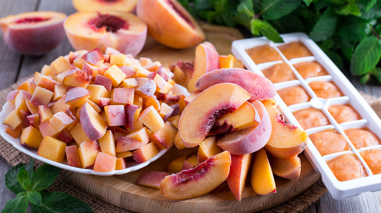 sliced and diced frozen peaches