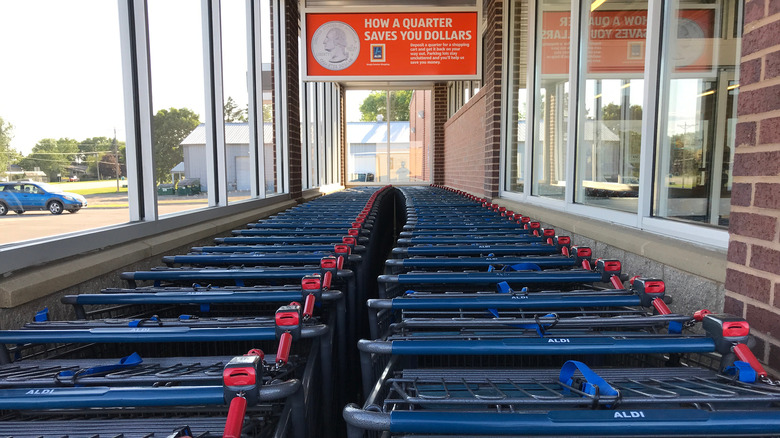 Rows of Aldi shopping carts