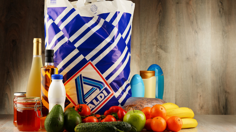 Aldi plastic bag and groceries