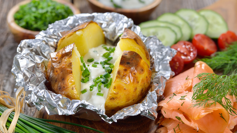 baked potato in foil