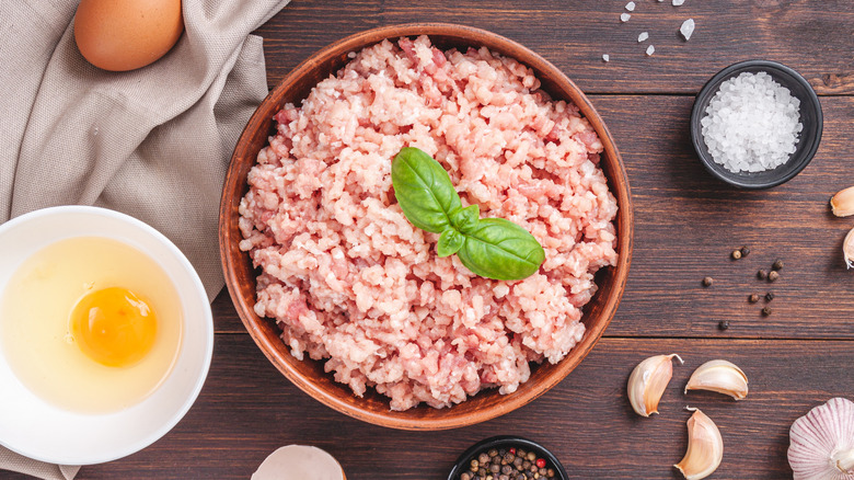 Mixed ground pork in bowl