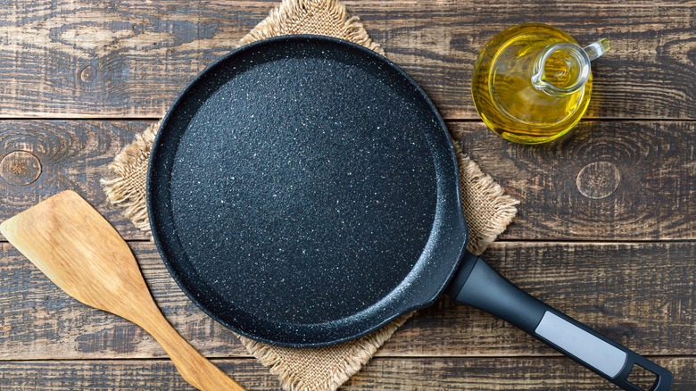 nonstick pan sitting on table