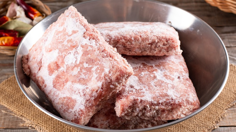 frozen ground meat in dish