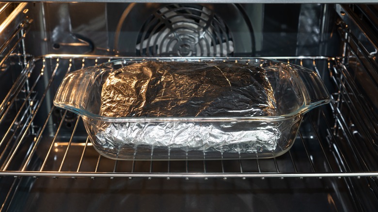 Food in oven with foil