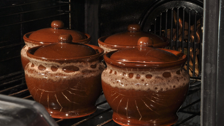 Pots inside of convection oven