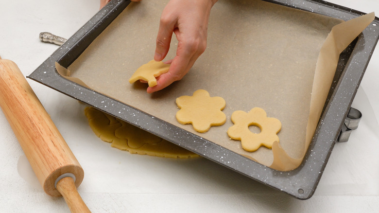 Tray of cookies with parchment