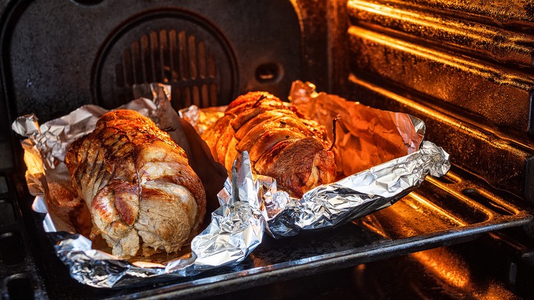 Crispy food inside hot oven