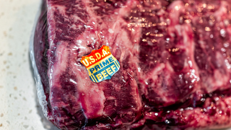 Vacuum-packed Costco meat with U.S.D.A. Prime Beef sticker