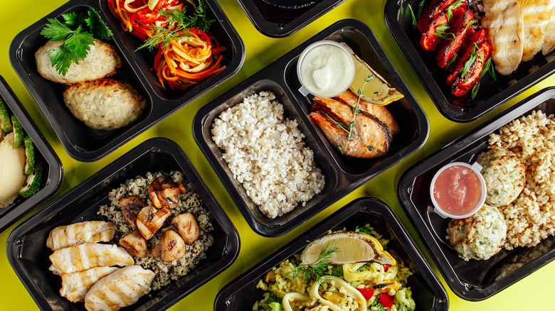 Meal prep trays with food