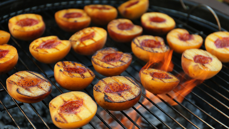 Grilling halved peaches