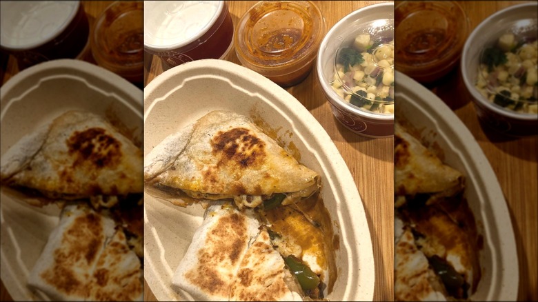 Chipotle's Fajita Quesadilla in takeout container