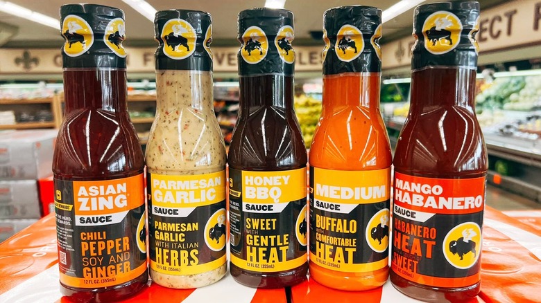 Sauce bottles in grocery store