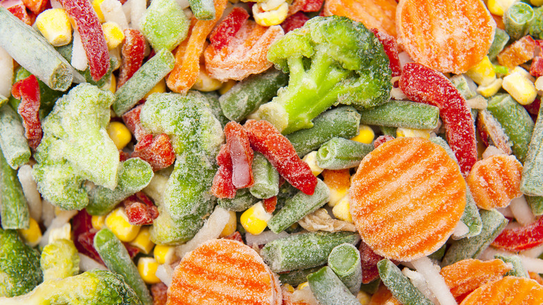 Close-up on assortment of frozen vegetables