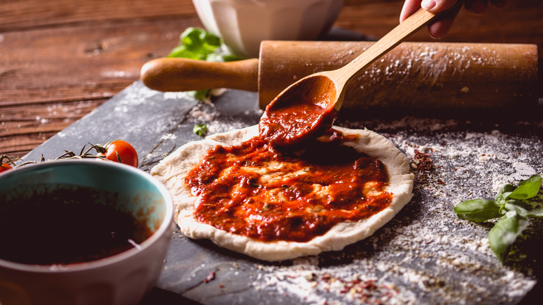 Homemade pizza with red sauce