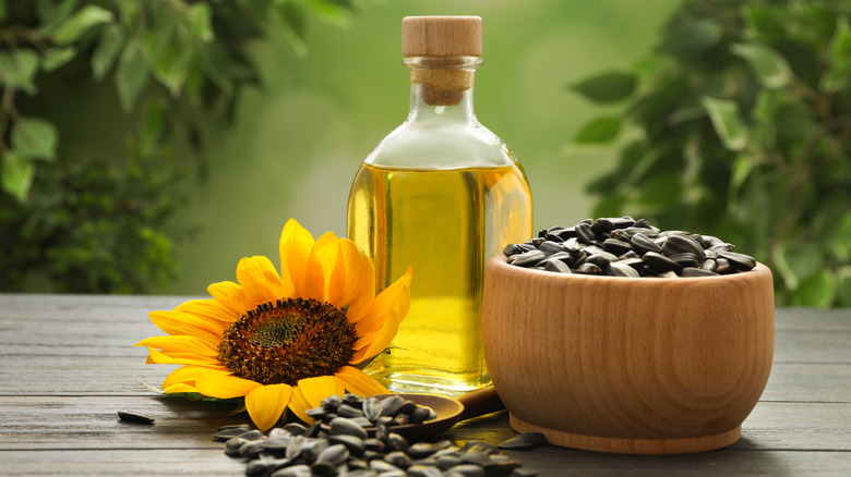 sunflower seed oil in bottle