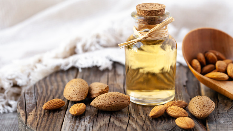 rustic bottle of almond oil