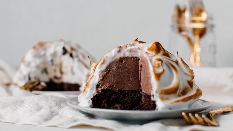 Baked Alaska and gold fork