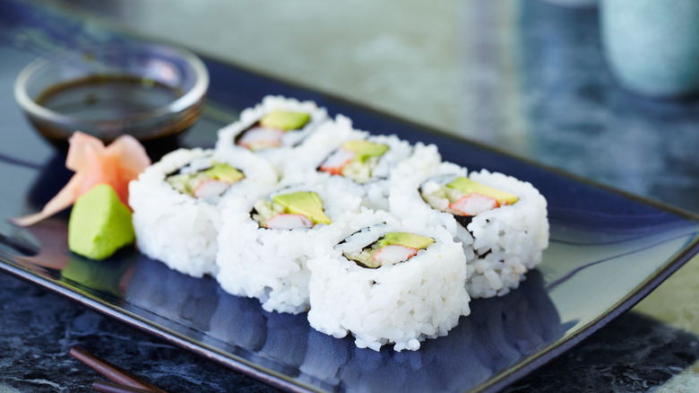 California roll on rectangular plate