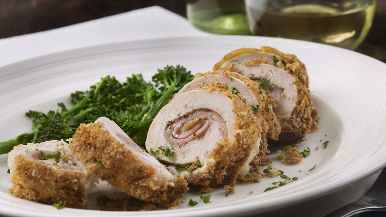 Chicken Cordon bleu with broccoli