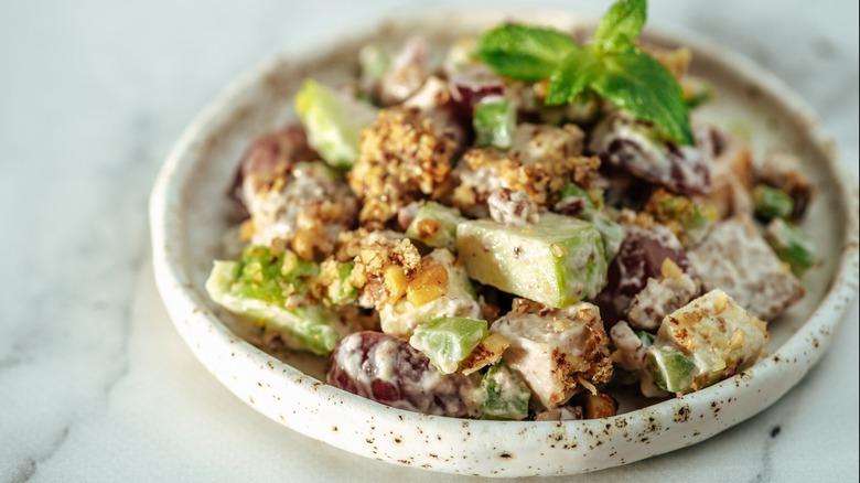 Waldorf salad on stone plate