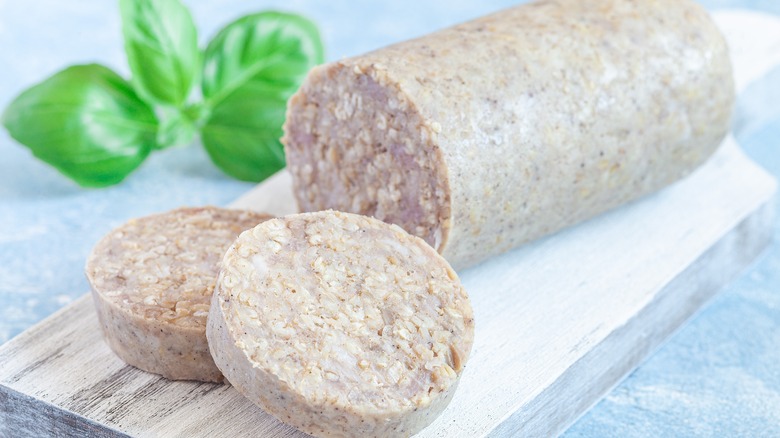 white pudding sausage on cutting board