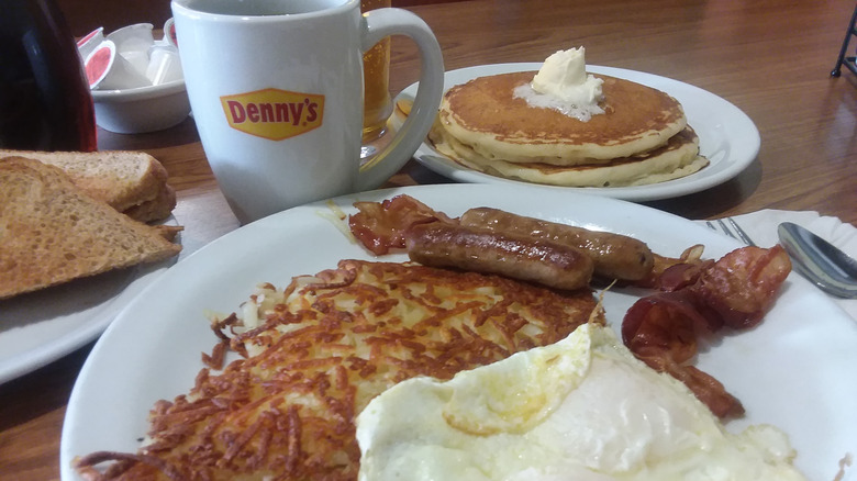 Denny's breakfast with coffee