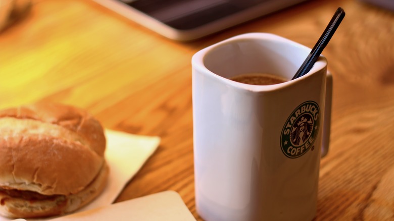 Starbucks mug with sandwich