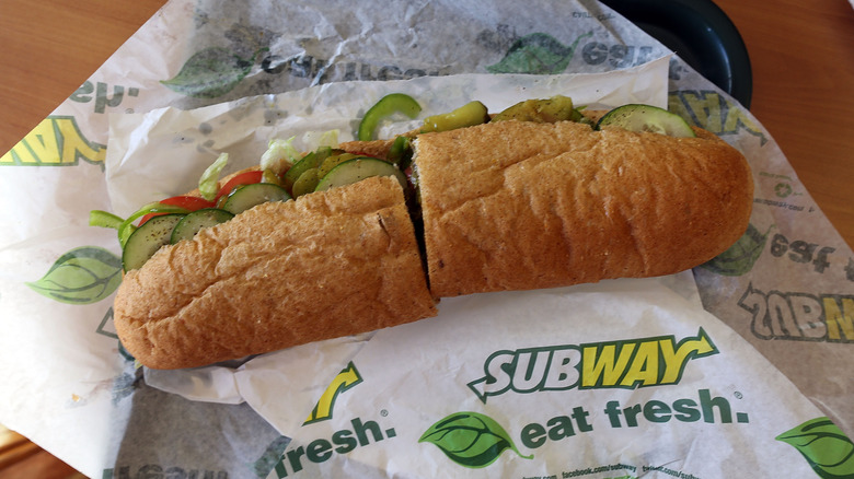 Subway sandwich on table