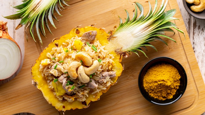 Pineapple fried rice in a pineapple