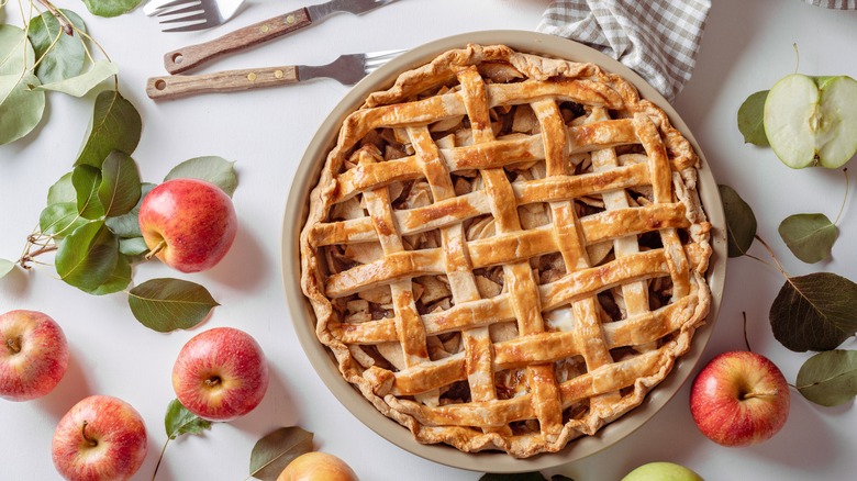 Baked apple pie with lattice crust