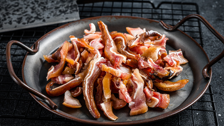 Pan of sliced pig ears