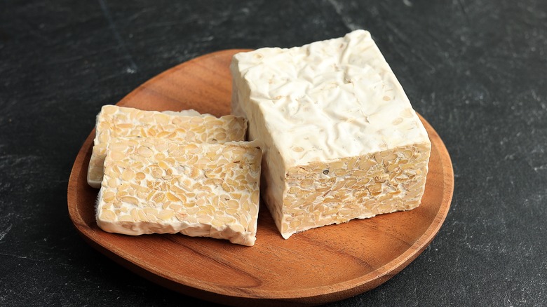 sliced raw tempeh on plate