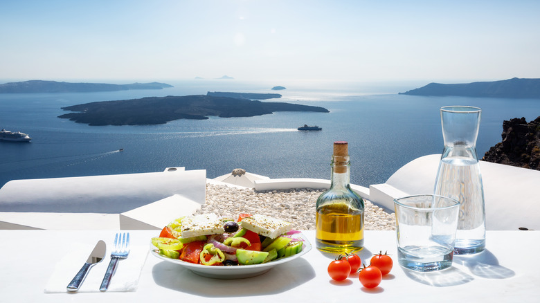 water with lunch and a view