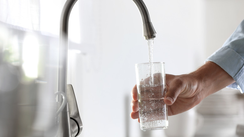 pouring tap water in glass