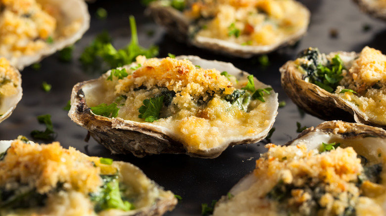 Oysters Rockefeller with greens