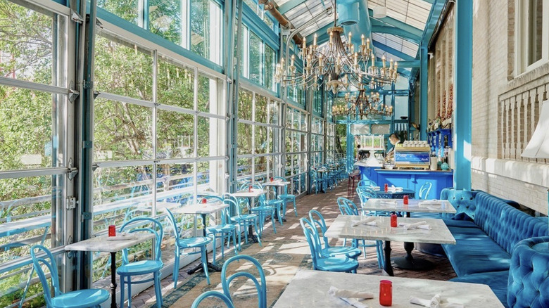 Ocho blue themed dining room 