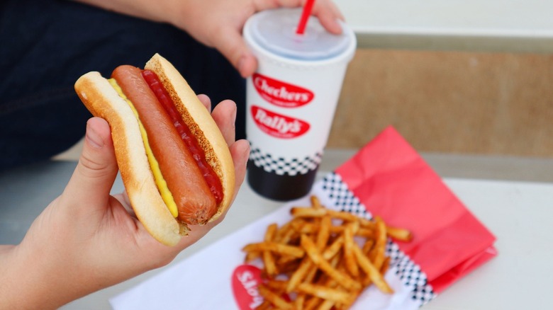 Hot dog and fries with drink