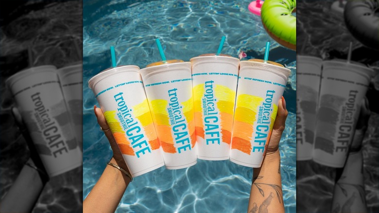 Tropical Smoothie drinks by pool