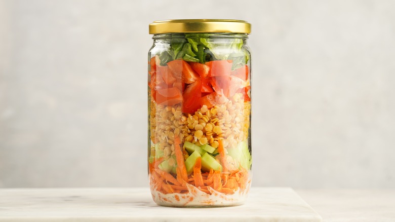 salad layered in a jar