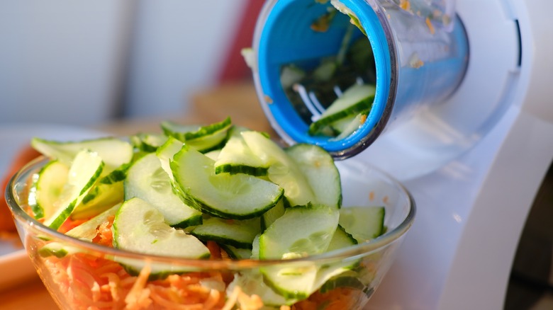 sliced vegetables from food processor