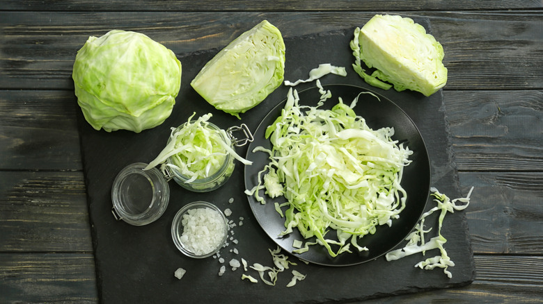 cut cabbage with salt