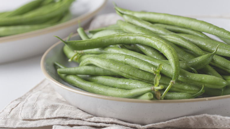 Fresh green beans on a plate