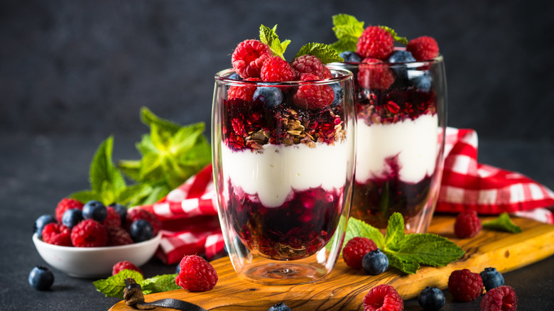 berry parfait with mint leaves