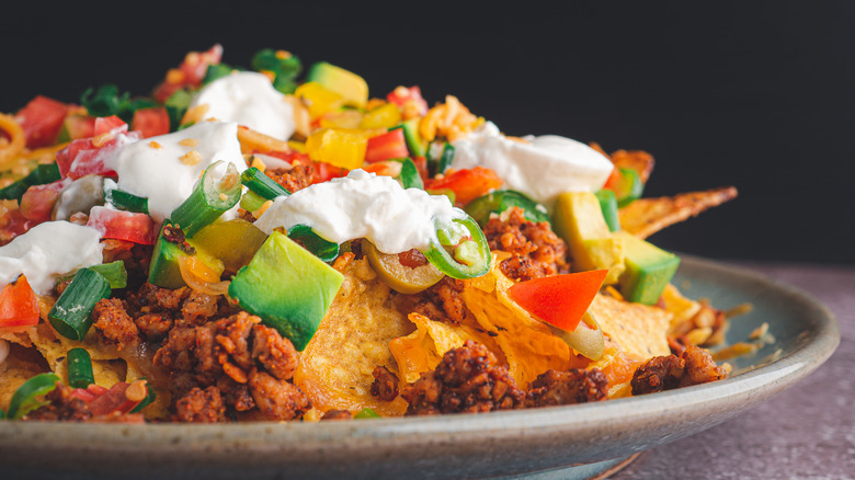 loaded nachos with sour cream