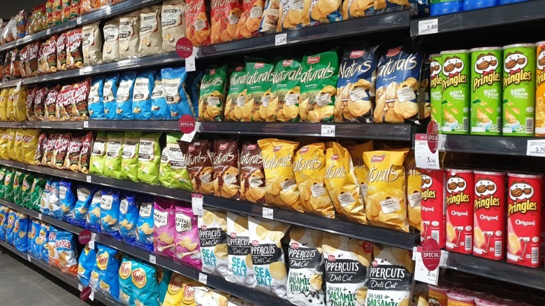 row of processed snacks