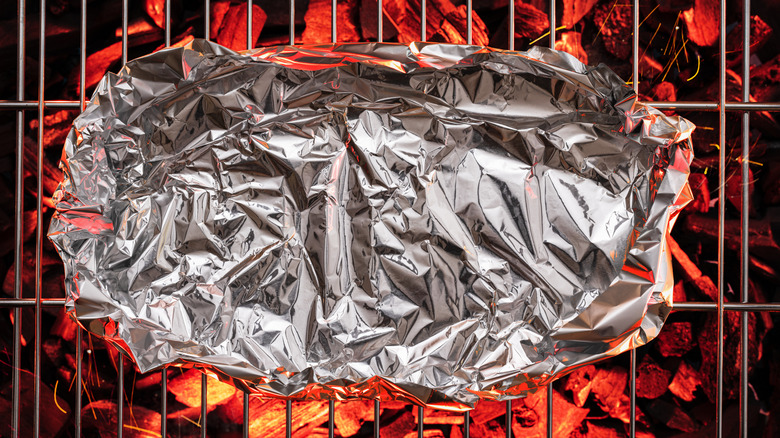 Foil packet on hot grill